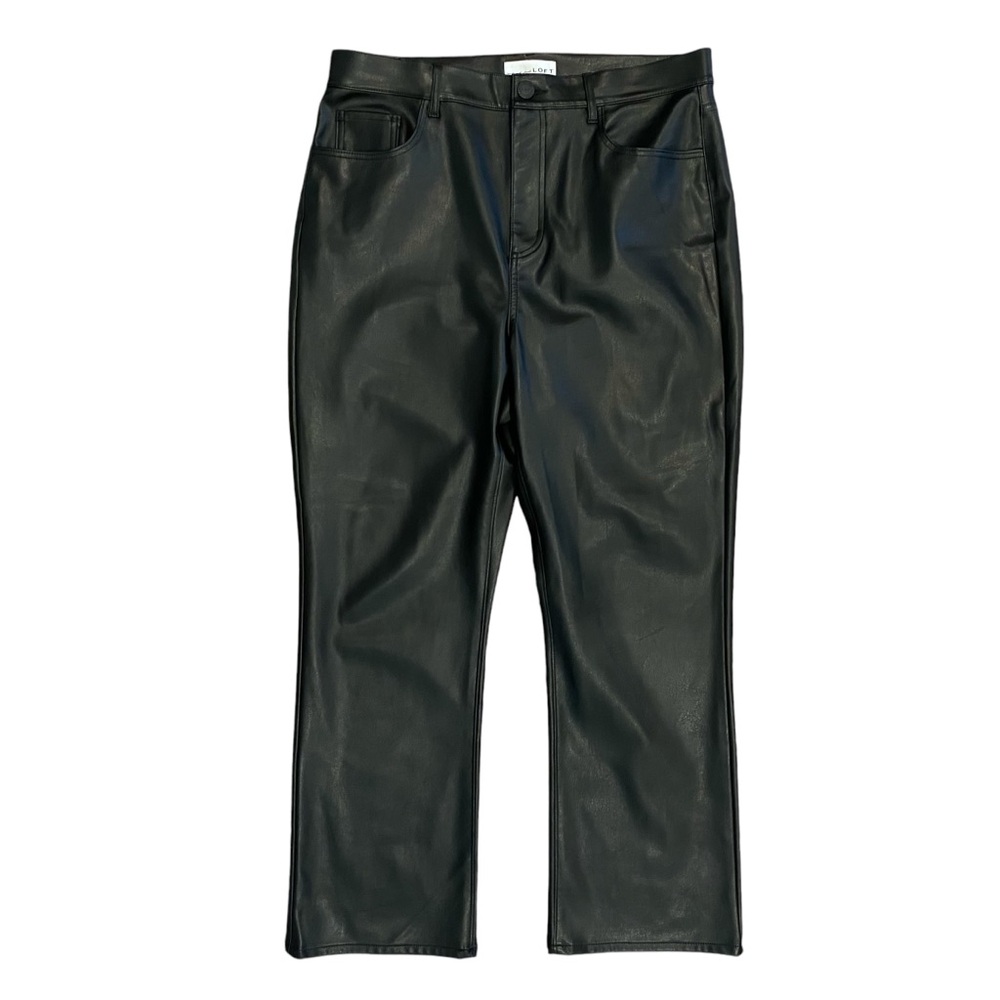 LOFT Faux Leather Pants Women's Modern Straight Leg Black High Rise Size 10